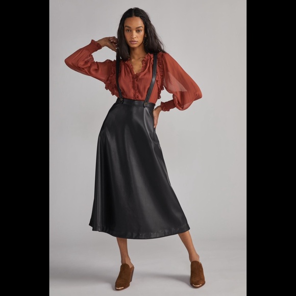 Anthropologie Faux Leather Pinafore Skirt